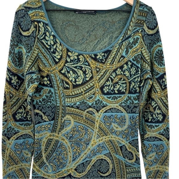 Peruvian Connection Kashmiri Paisley Jacquard Knit Sweater Dress - Green - Small - Picture 4 of 9